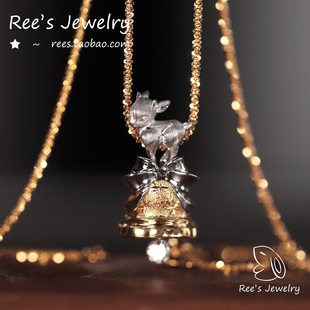 Ree圣诞原创 冬夜奇想 18K黄金纯金培育钻石小羊项链铃铛吊坠项链