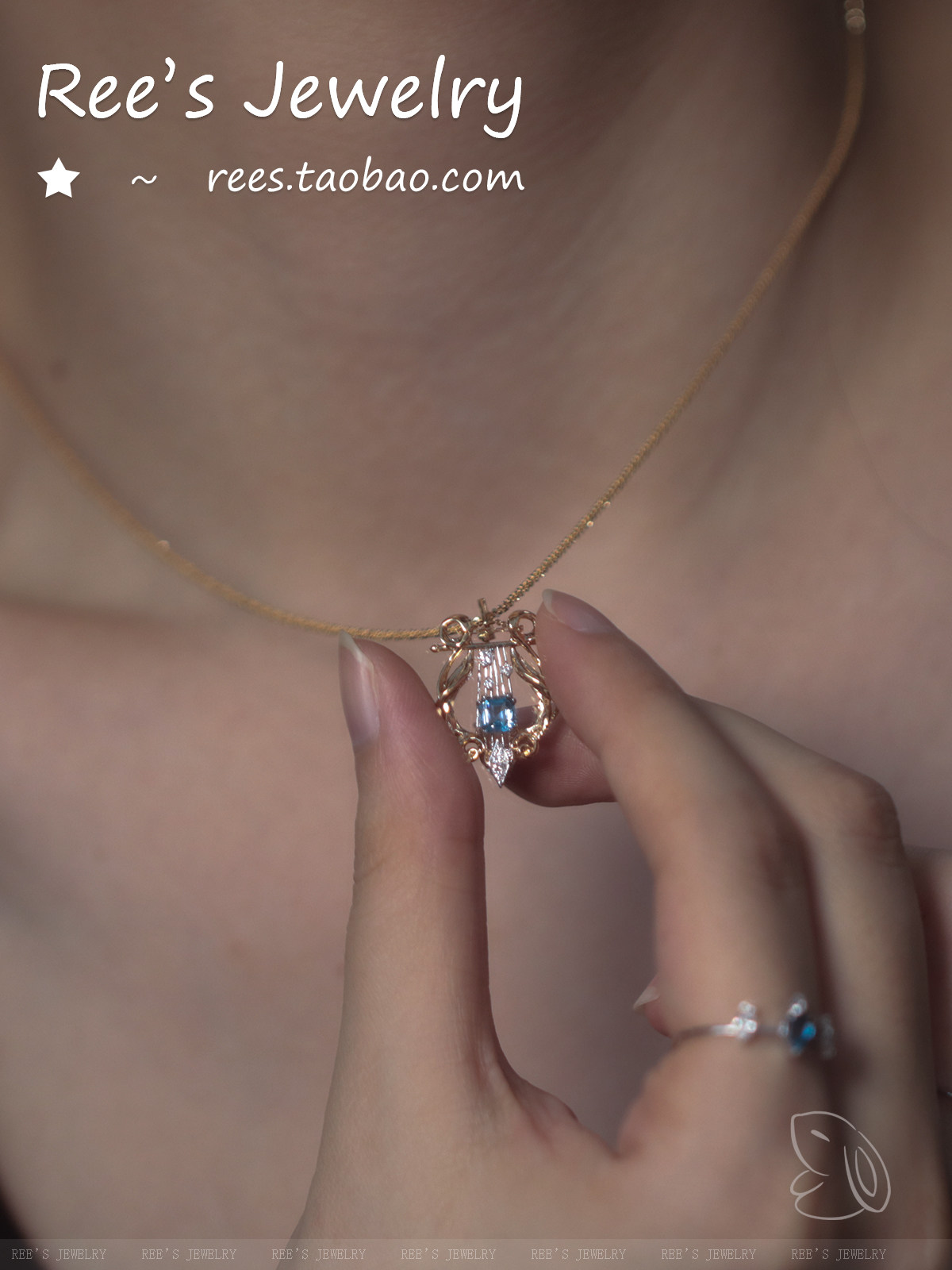 Ree原创 埃拉托之吻 圣玛利亚海蓝宝18K白金钻石吊坠项链多功能扣 - Product image 4