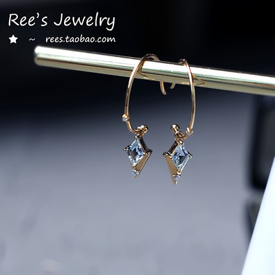 原创小众海蓝宝钻石18k金耳环