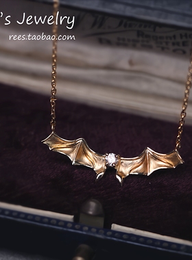 Ree诡夜之诗。独家原创蝙蝠造型锁骨链18k黄金项链镶钻万圣节