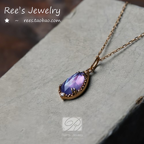 日本天然拼合炫彩宝石18k金吊坠