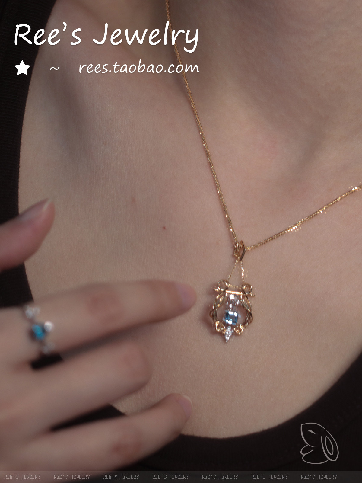 Ree原创 埃拉托之吻 圣玛利亚海蓝宝18K白金钻石吊坠项链多功能扣 - Product image 5