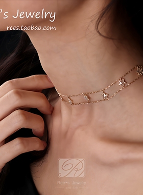 原创设计Rees.银河·星团 莫桑石非钻石梦想成真14k金颈链choker