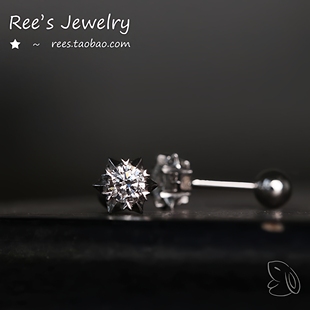 Ree.初雪 免摘耳钉耳骨钉螺丝耳钉 18k白金镶实验室培育钻石