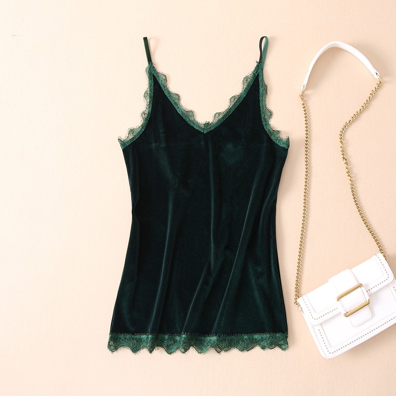 弹力金丝绒蕾丝打底小吊带背心宽松短款丝绒内搭上衣黑色小衫加绒,女装/女士精品,背心吊带,淘宝优惠券,粉丝福利购,淘宝优惠卷