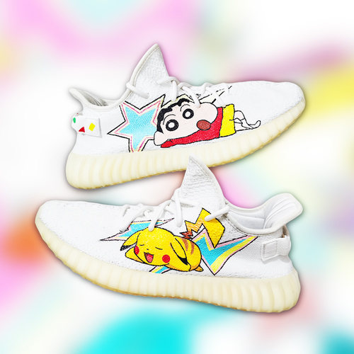 蜡笔小新皮卡丘手工绘画球鞋定制DIY设计动漫涂鸦椰子鞋彩绘情侣