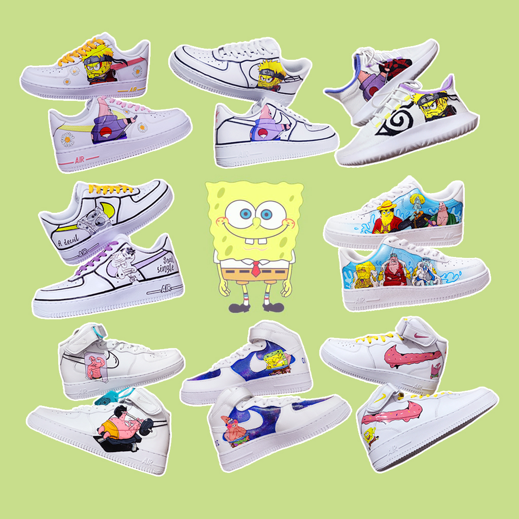 海绵宝宝手绘af球鞋定制改色彩绘
