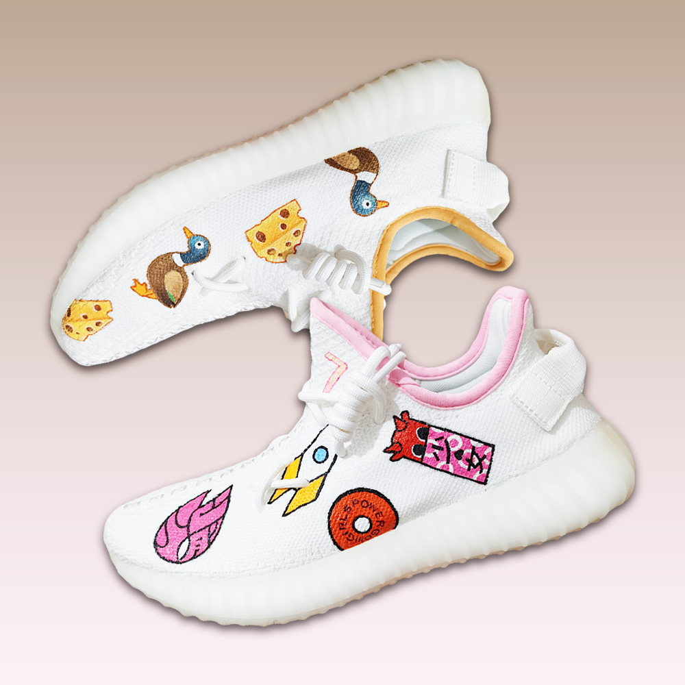 hpcustom个性定制椰子球鞋手绘emoji表情涂鸦火箭少女101主题设计