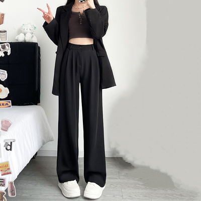 灰色阔腿裤子女春夏2025新款显瘦