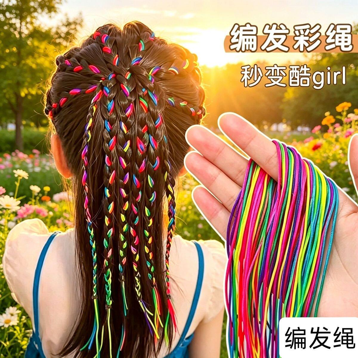 彩绳辫发脏辫神器儿童彩色头绳七彩丝带绑发辫子发带编发彩带发饰