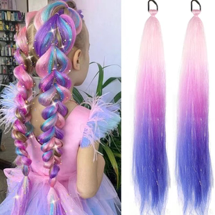 儿童假发辫子女双马尾彩色编发神器拳击辫脏辫皮筋亮晶晶镭射接发