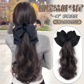 假发马尾女气质蝴蝶结低马尾抓夹款 气质微卷女神仿真发假发辫马尾