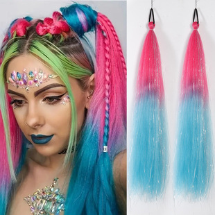 可编发镭射发丝彩色假发大辫子马尾多巴胺发型舞台演出马尾假发女