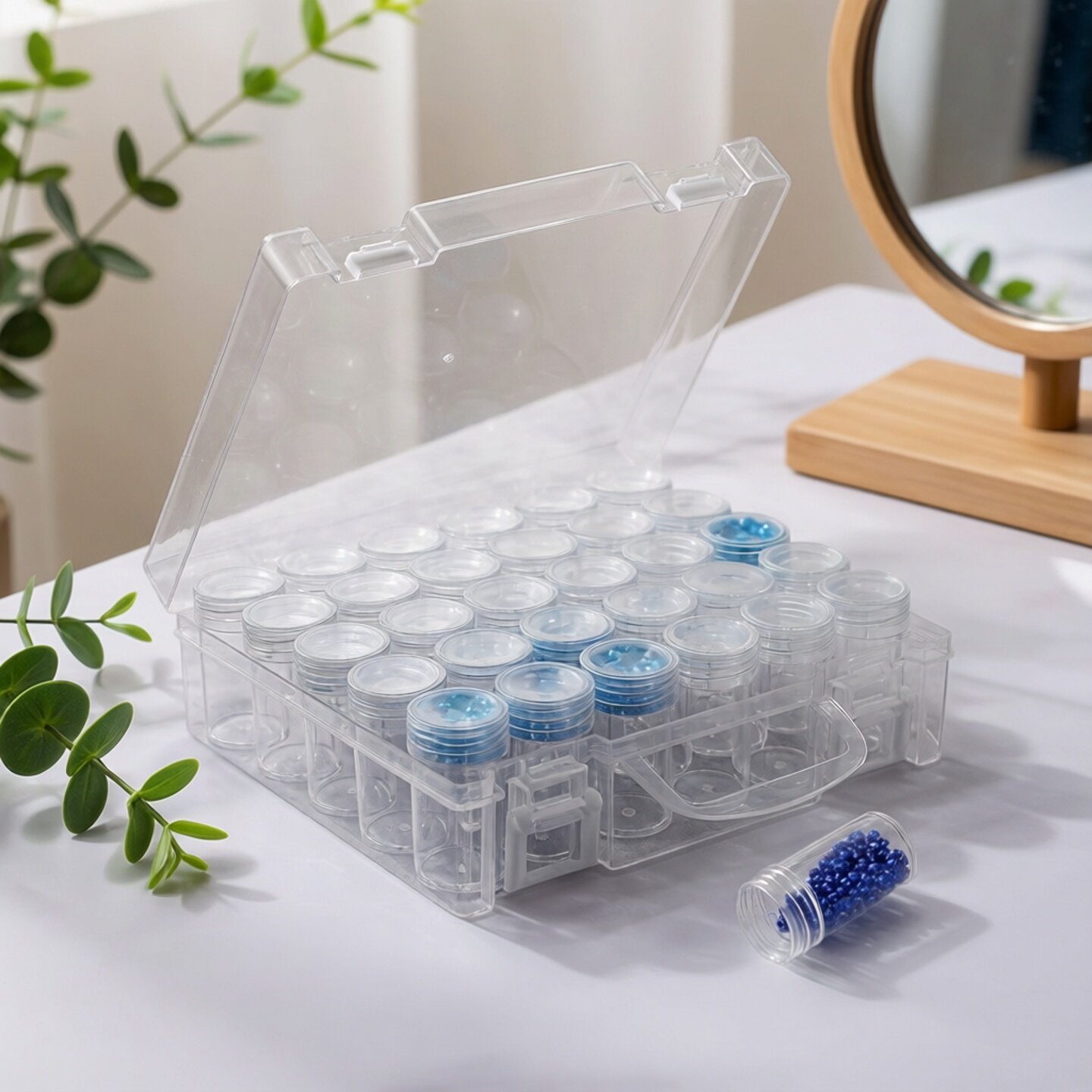 美甲圆瓶收纳盒30格透明钻盒饰品分装盒米珠散珠盒样本留样盒药盒