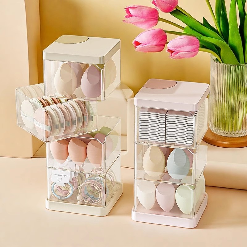 多层粉扑收纳盒旋转文具整理盒