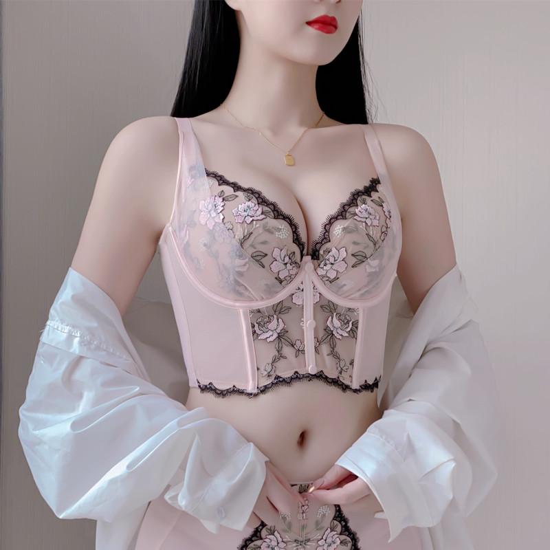 美容院高定刺绣超薄水晶杯文胸