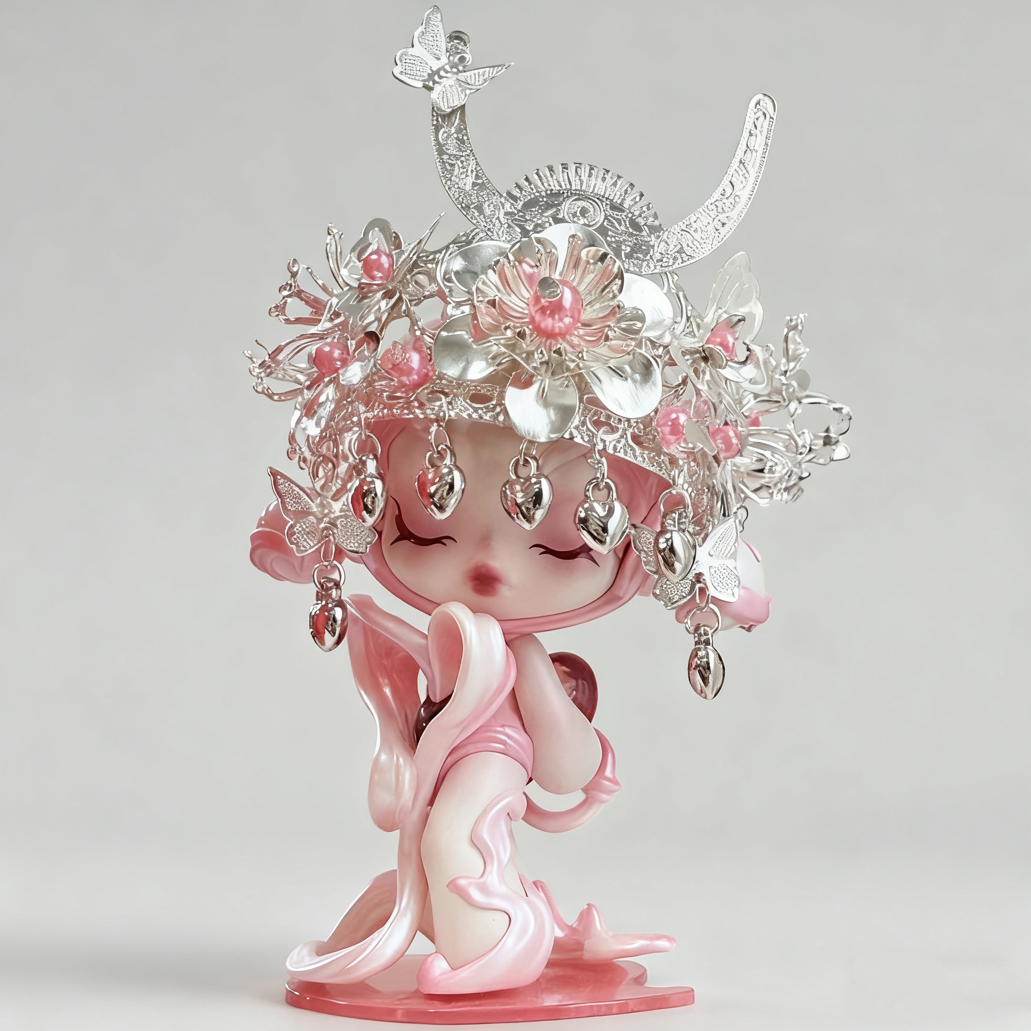 泡泡玛特sp声音系列笃信之声苗族头饰苗疆少女粉色帽子不含娃