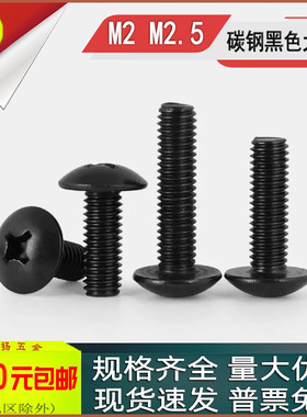 TM黑色十字大扁头螺丝半圆头伞头螺钉M2 M2.5x3*4*5*6*8*10*12-20