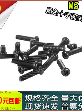 PM黑色十字圆头螺丝盘头螺钉M5M6x5*6*8*10*14*16*20*25*30*40*50