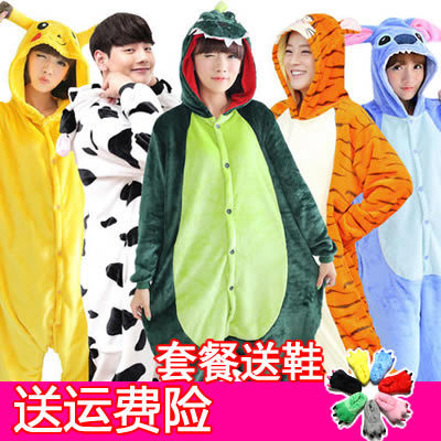 秋季恐龙动物珊瑚绒卡通连体睡衣