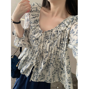 ZNG SHOP女装“嫩芽与花苞”夏季舒适100支苎麻娃娃款七分袖上衣