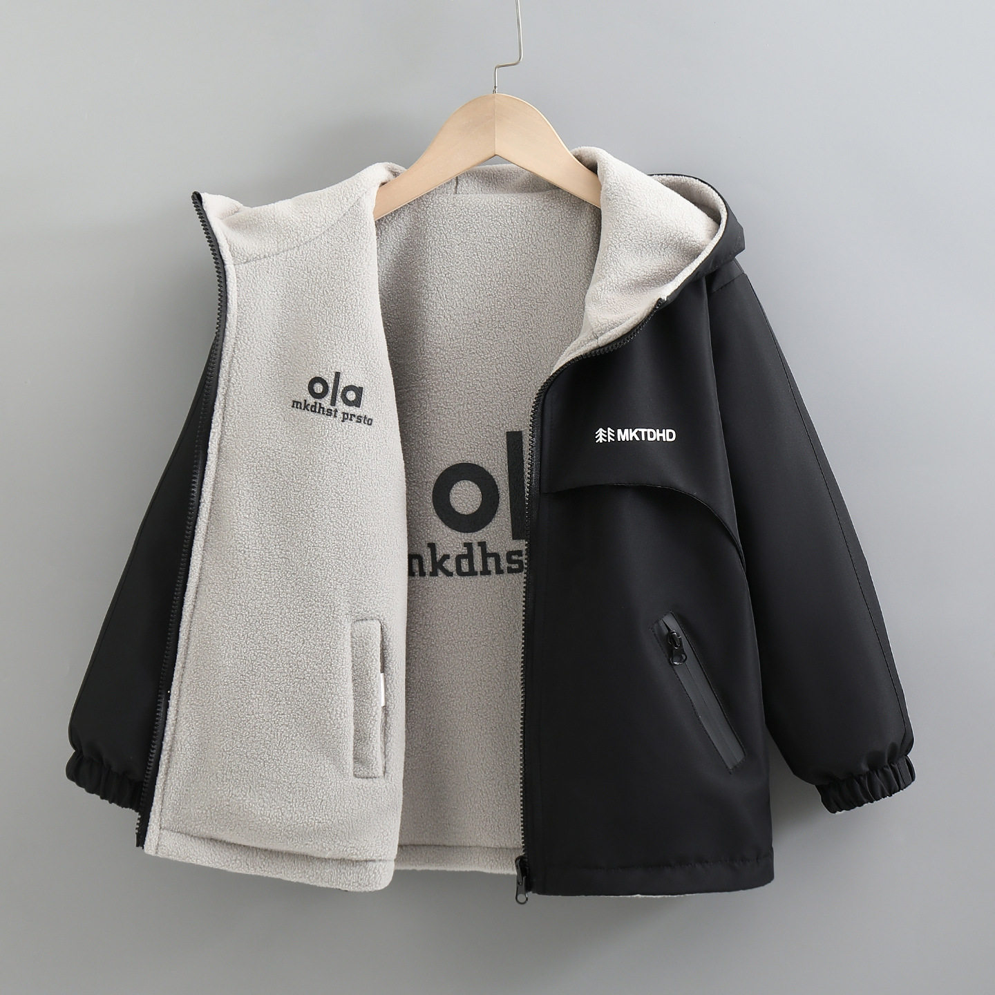 男童2025新款秋冬加绒双面穿外套儿童冲锋衣春秋上衣中大童两面穿