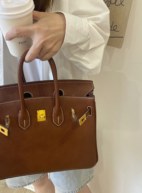 福宝马鞍皮BK铂金25包凯莉真皮手提包头层牛皮女包复古质感手拎