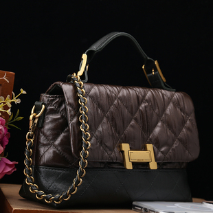 菱格链条包头层牛皮手提斜挎 时尚 小D家专柜正品 真皮女包2025新款