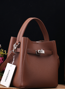 RANEDONA正品女包2025新款真皮休闲百搭水桶包单肩斜挎包63098-1