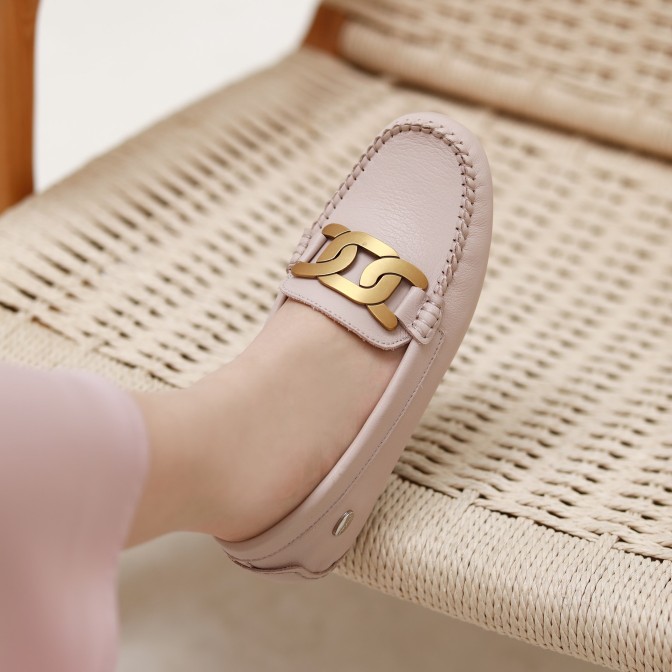 澳洲auspecial云朵豆豆鞋金属链条装饰柔软内增高真皮防水au3212