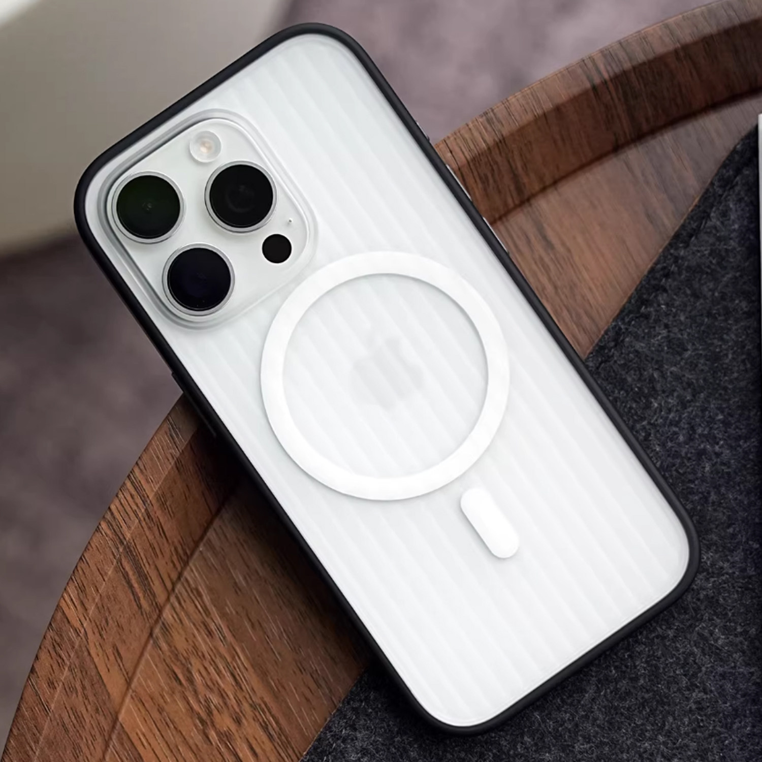 米斯登适用苹果iPhone16ProMax肤感条纹手机壳15瓦楞格纹磁吸保护套14半透明磨砂软胶边全包13防摔高级新款潮