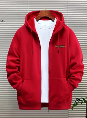 2025正品保罗拉链卫衣男新款潮宽松大码运动纯色连帽开衫外套