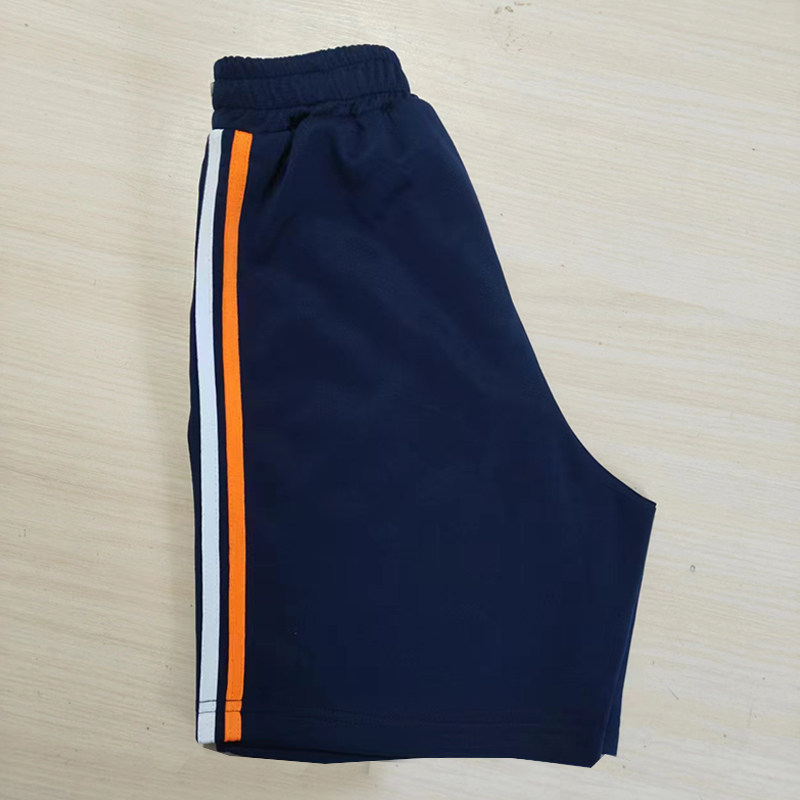 小学生校服夏季新款短裤跑步宽松透气舒适藏蓝色前白条后橘黄条纹