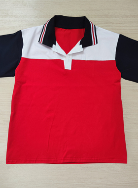 夏季棉质上白拼下大红色校服短袖中小学生T恤上衣男女班服POLO衫