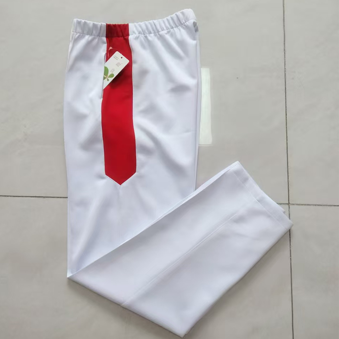 中小学生中性校服裤子直口白色校裤拼宽红杠四季款支持定做大码棉