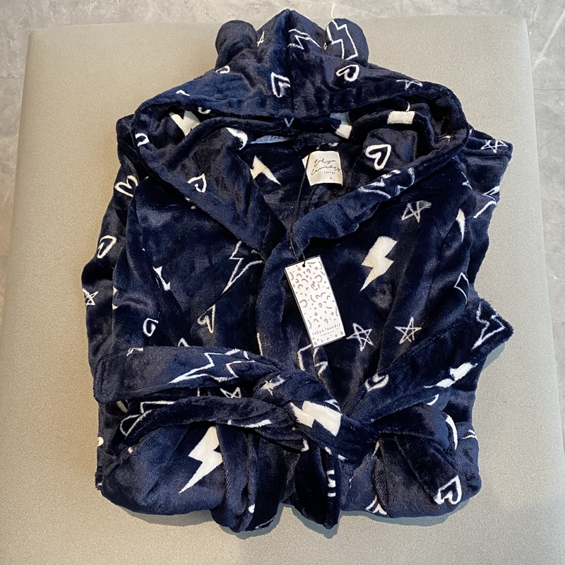 亲子装 外贸单秋冬季中大童珊瑚绒法兰绒造型保暖家居服睡袍浴袍