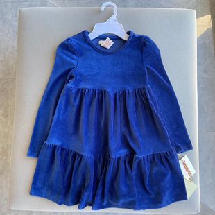 外贸单出口秋冬春女童简约绒长袖 柔软儿童垂顺圆领女孩裙子连衣裙