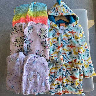 外贸单秋冬装男童女童珊瑚绒宝宝儿童睡衣造型保暖家居服睡袍浴袍