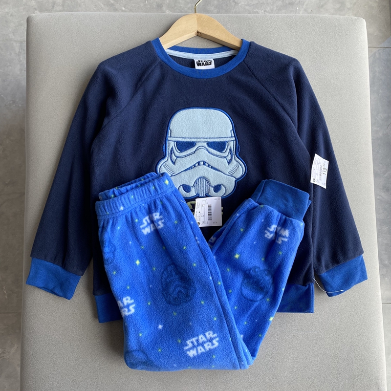 外贸单秋冬新款男童摇粒绒长袖长裤子星球保暖儿童睡衣家居服套装