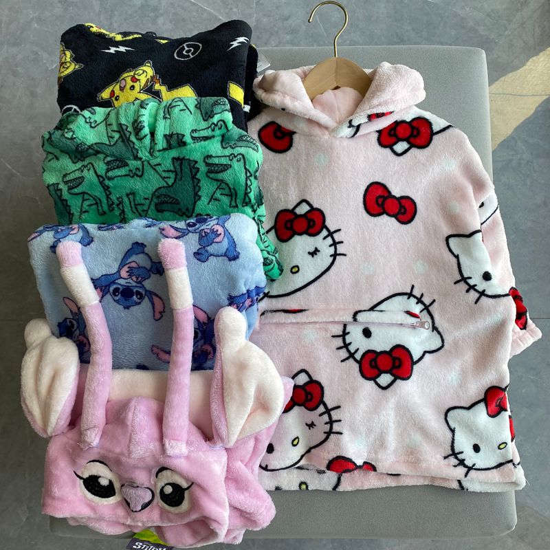 外贸单秋冬装男童女童小中大童带帽珊瑚绒宽松儿童家居服浴袍睡袍