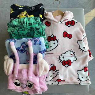 外贸单秋冬装男童女童小中大童带帽珊瑚绒宽松儿童家居服浴袍睡袍