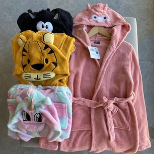 外贸单秋冬装男童女童珊瑚绒宝宝儿童睡衣造型保暖家居服睡袍浴袍