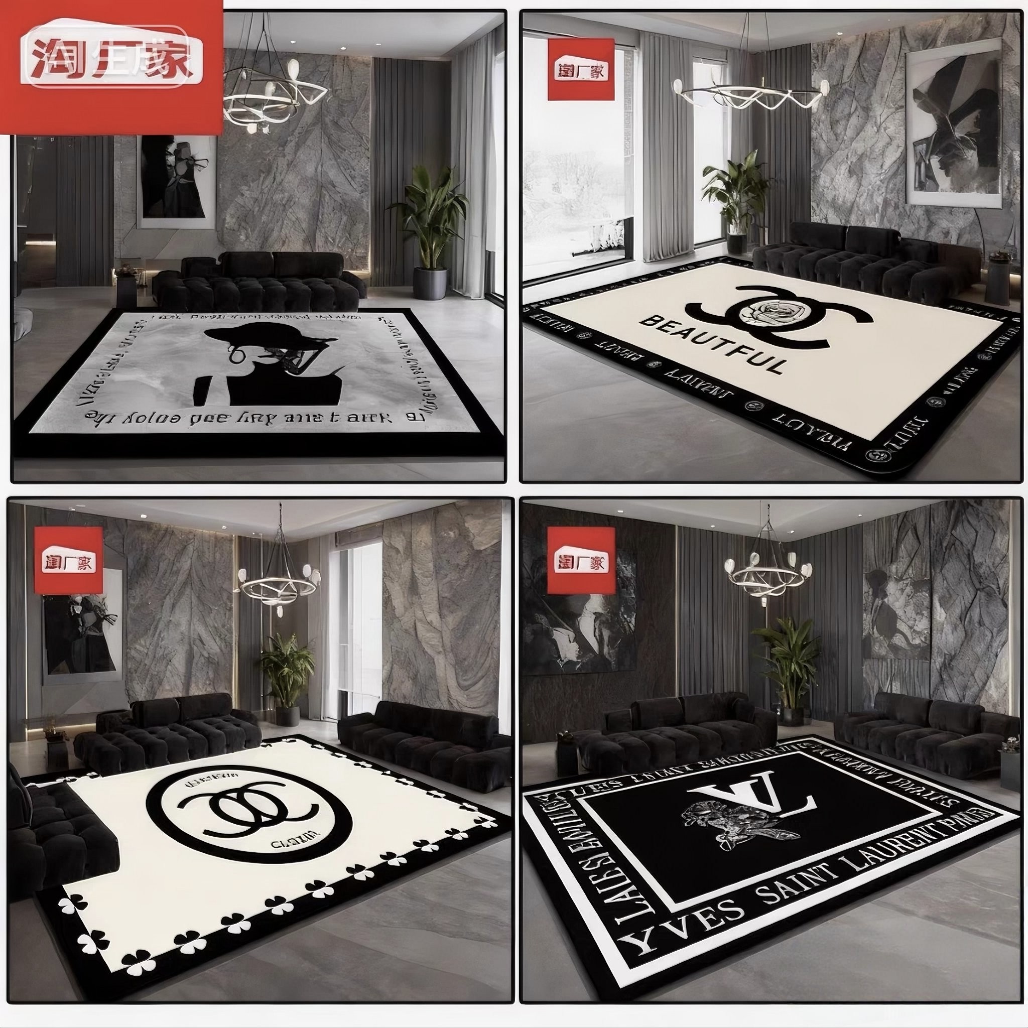 新款潮牌香风轻奢高级网红房间家用客厅大地毯卧室地垫床边毯定制