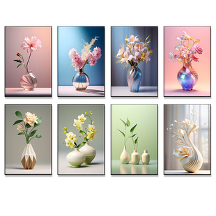现代简约轻奢高级感餐厅酒店装饰画心静物花瓶治愈系油画布自粘画