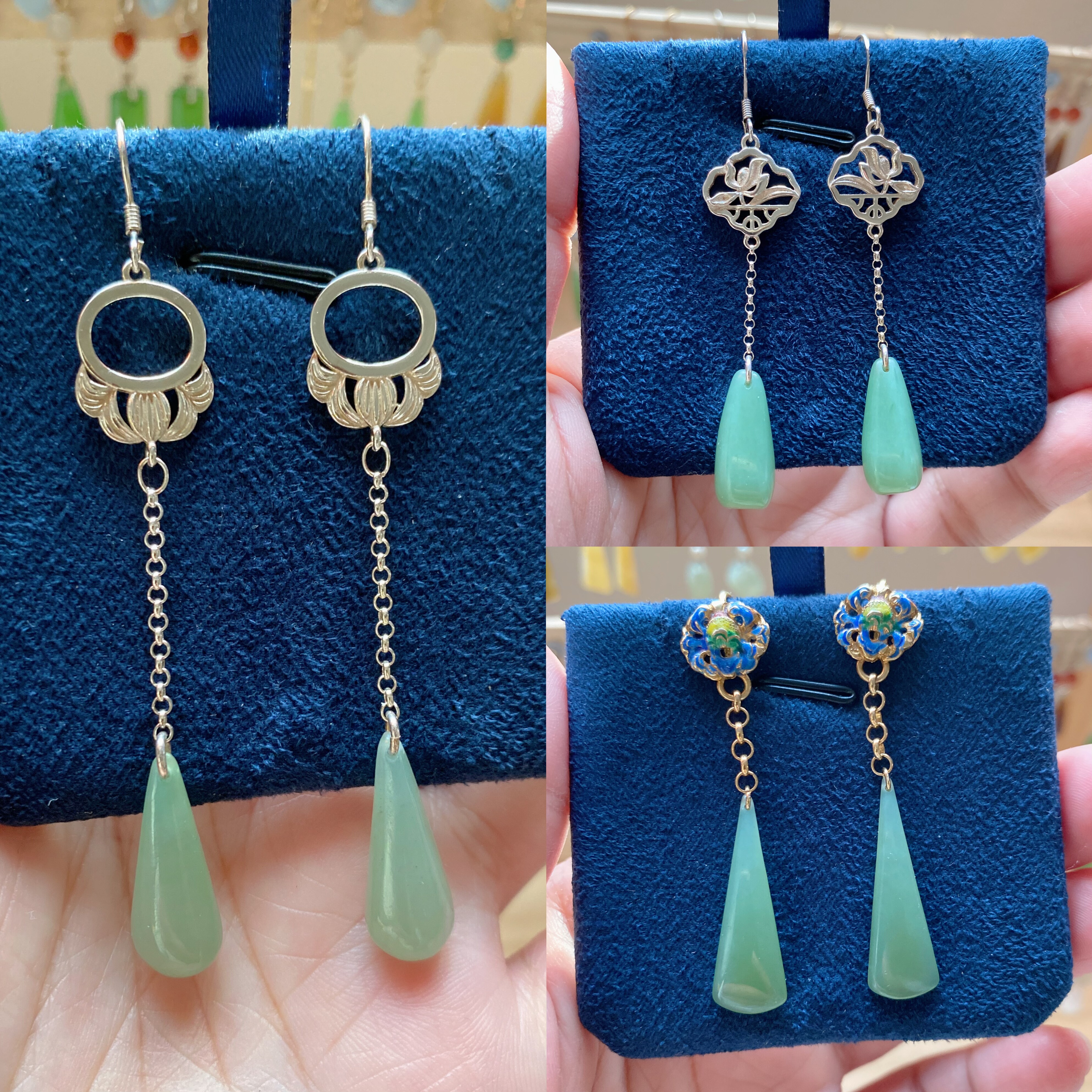 手作复古国风和田玉碧玉银耳坠长款文艺清新耳饰