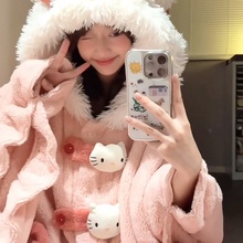 加厚版！2025新款粉色凯蒂猫波浪边连帽珊瑚绒斗篷睡衣睡袍家居服