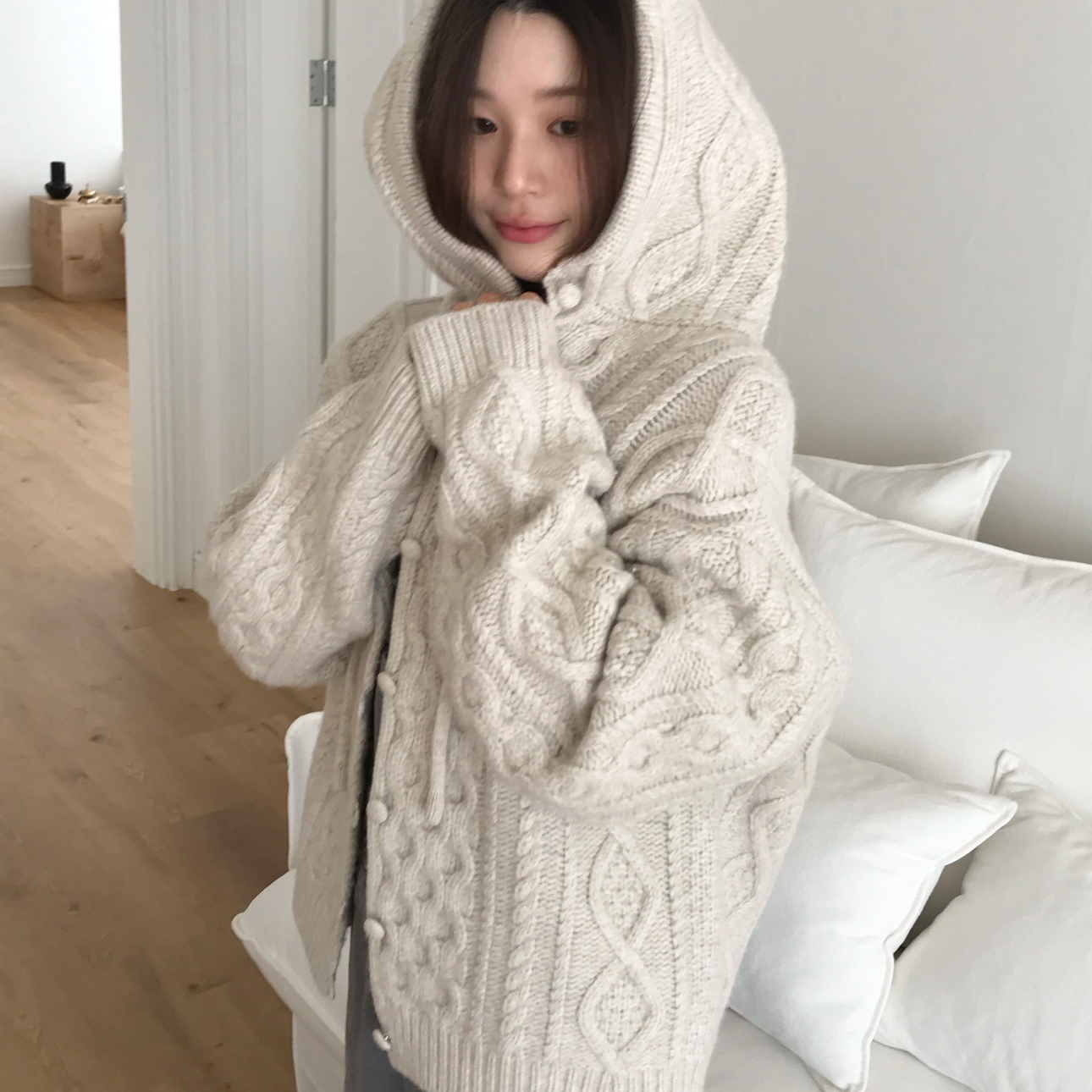 加厚！复古麻花毛衣连帽