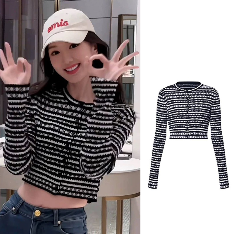 2025新款毛晓彤同款条纹毛衣针织开衫高级感女可外穿内搭冬短外套