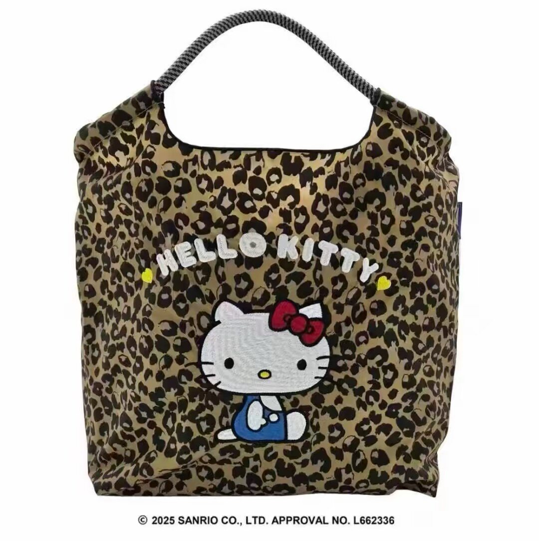 日本ballchain豹纹kitty单肩包猫咪刺绣卡通尼龙大容量手提环保袋
