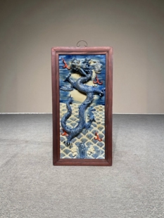 景德镇名家纯手绘精品红木镶瓷板画青花高浮雕龙纹挂屏